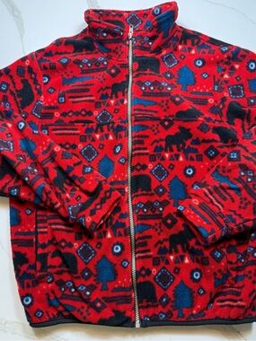 New England Winter Fleeve Red Patterned Fleece Jacket - Full Zip